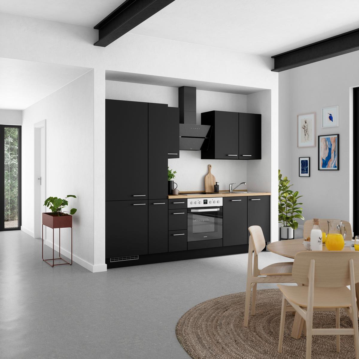 Küchenblock Touch High m. Geräten Schwarz - Edelstahlfarben/Eichefarben, MODERN, Holzwerkstoff/Metall (270cm) - Nobilia