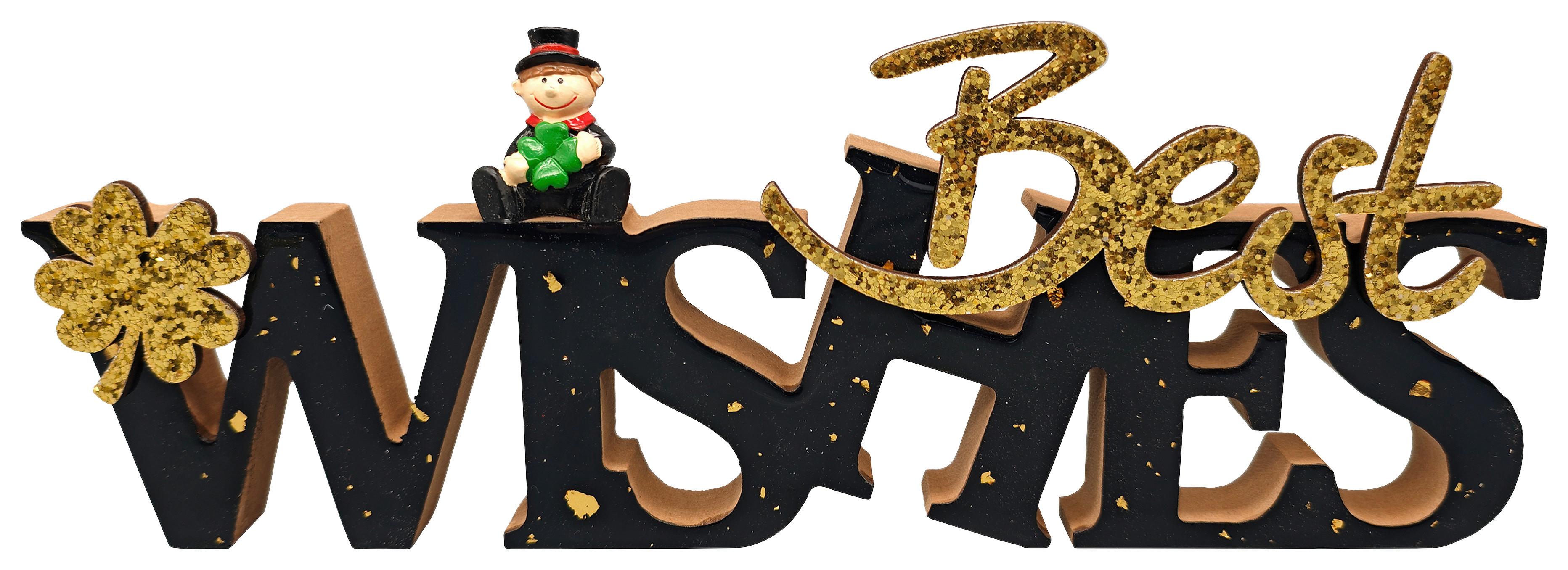 Glücksbringer Wishes Schwarz/Goldfarben - Goldfarben/Schwarz, KONVENTIONELL, Holzwerkstoff (30/10,5/1,8cm) - Mömax