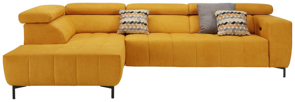 Wohnlandschaft Taragona in Gelb - Dunkelorange/Schwarz, Modern, Textil (201/295cm) - Premium Living
