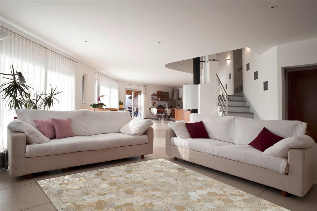 WEBTEPPICH SPARK 210 ELFENBEIN / GOLD - Goldfarben/Creme, Design, Leder (120/170cm) - Kayoom