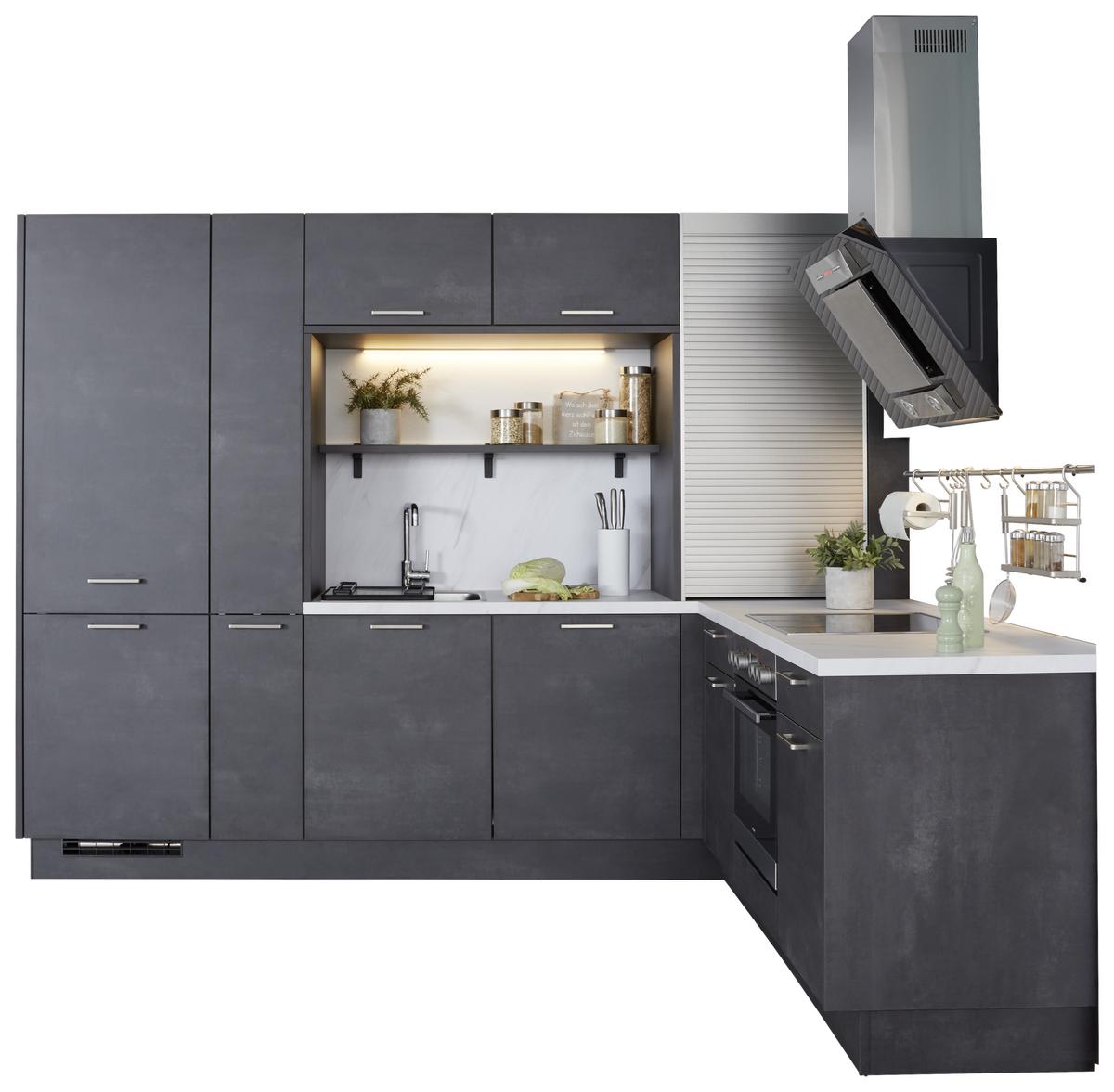 Eckküche Laser in Schwarzbeton NB - Schieferfarben/Schwarz, MODERN, Holzwerkstoff (288/228cm) - Nobilia