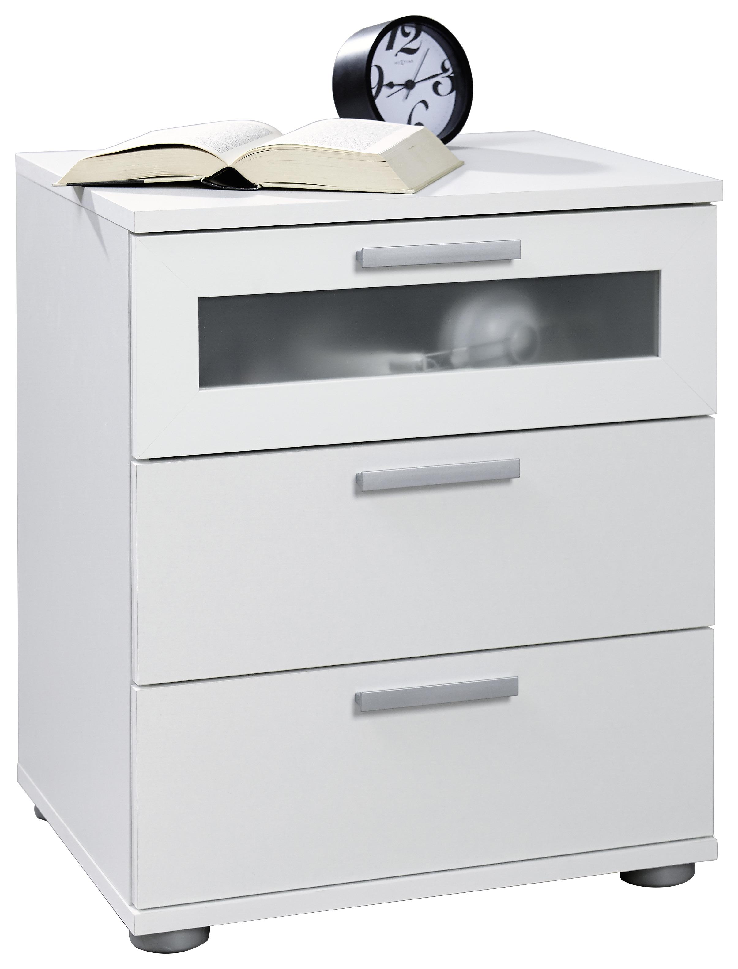 SZAFKA NOCNA JACK 2 - kolor srebrny/biały, Design, materiał drewnopochodny/tworzywo sztuczne (45/53,5/38cm) - Carryhome