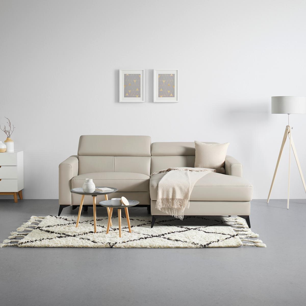 Ecksofa Bari Beige - beige/noir, Konventionell, cuir/métal (214/75-95/102-163cm) - Mömax