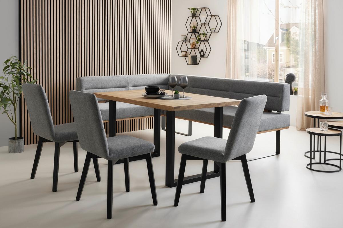 Eckbank in Grau - Schwarz/Grau, KONVENTIONELL, Holz/Textil (160/85/220cm) - Based