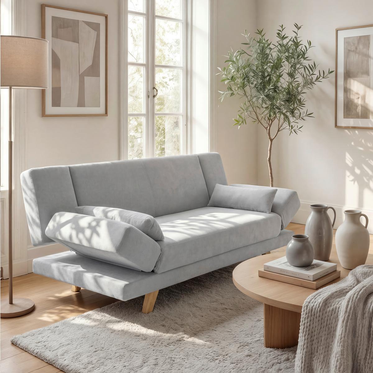 Schlafsofa Funky Hellgrau Webstoff - Hellgrau/Naturfarben, MODERN, Holz/Textil (183/73/79cm) - Bessagi Home