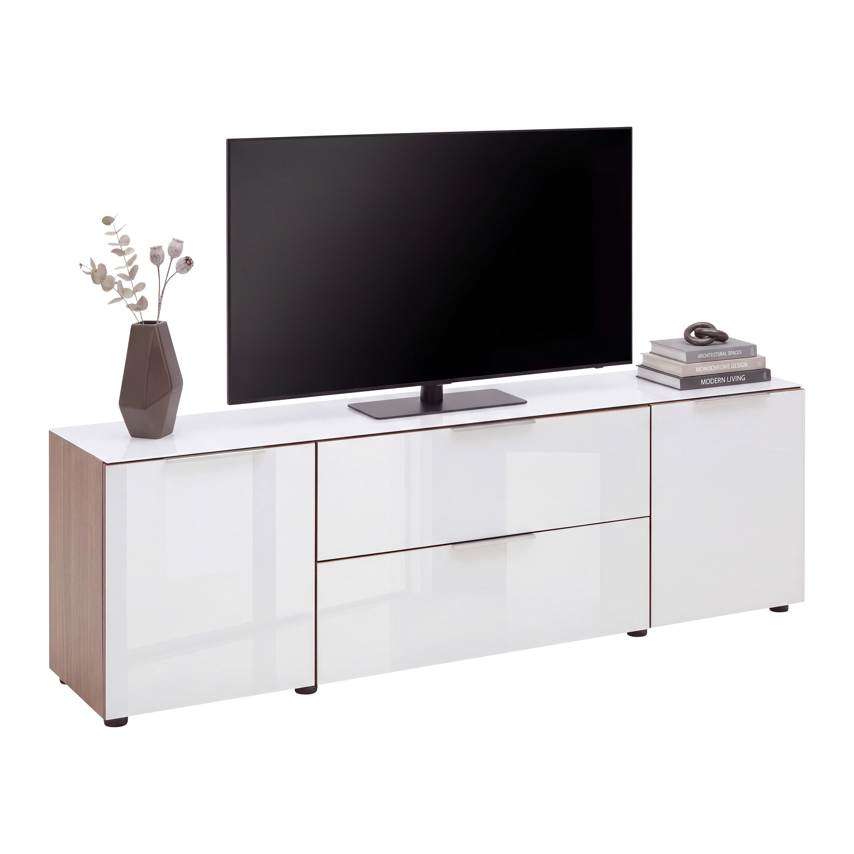 Lowboard Siena Weiß/Nussbaumfarben - Chromfarben/Nussbaumfarben, MODERN, Glas/Holzwerkstoff (180/55/40cm) - Mömax