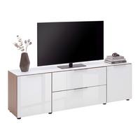 Lowboard Siena Weiß/Nussbaumfarben - Chromfarben/Nussbaumfarben, MODERN, Glas/Holzwerkstoff (180/55/40cm) - Mömax