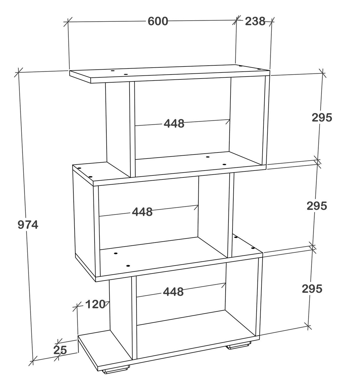 Regal Palusa M, Barva Hrasta - srebrne barve/hrast sonoma, Design, umetna masa/leseni material (60/97/24cm) - MID.YOU