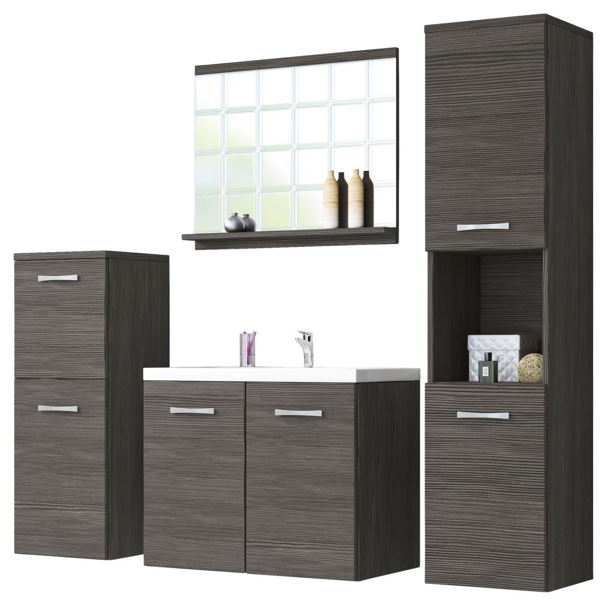 Badmöbel-Set 5-tlg. Malo ca. 140 cm Eiche - Eiche dunkel/Eichefarben, LIFESTYLE, Keramik/Holzwerkstoff (120cm) - P & B
