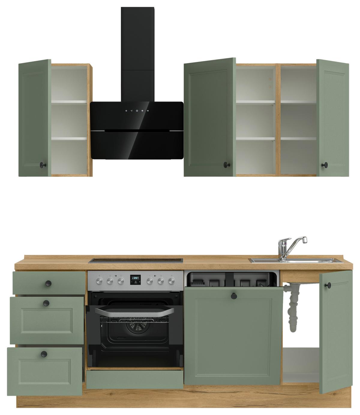 Küchenblock Cascada High m. Geräten Schilfgrün - Schilfgrün/Eichefarben, MODERN, Holzwerkstoff/Metall (210cm) - Nobilia