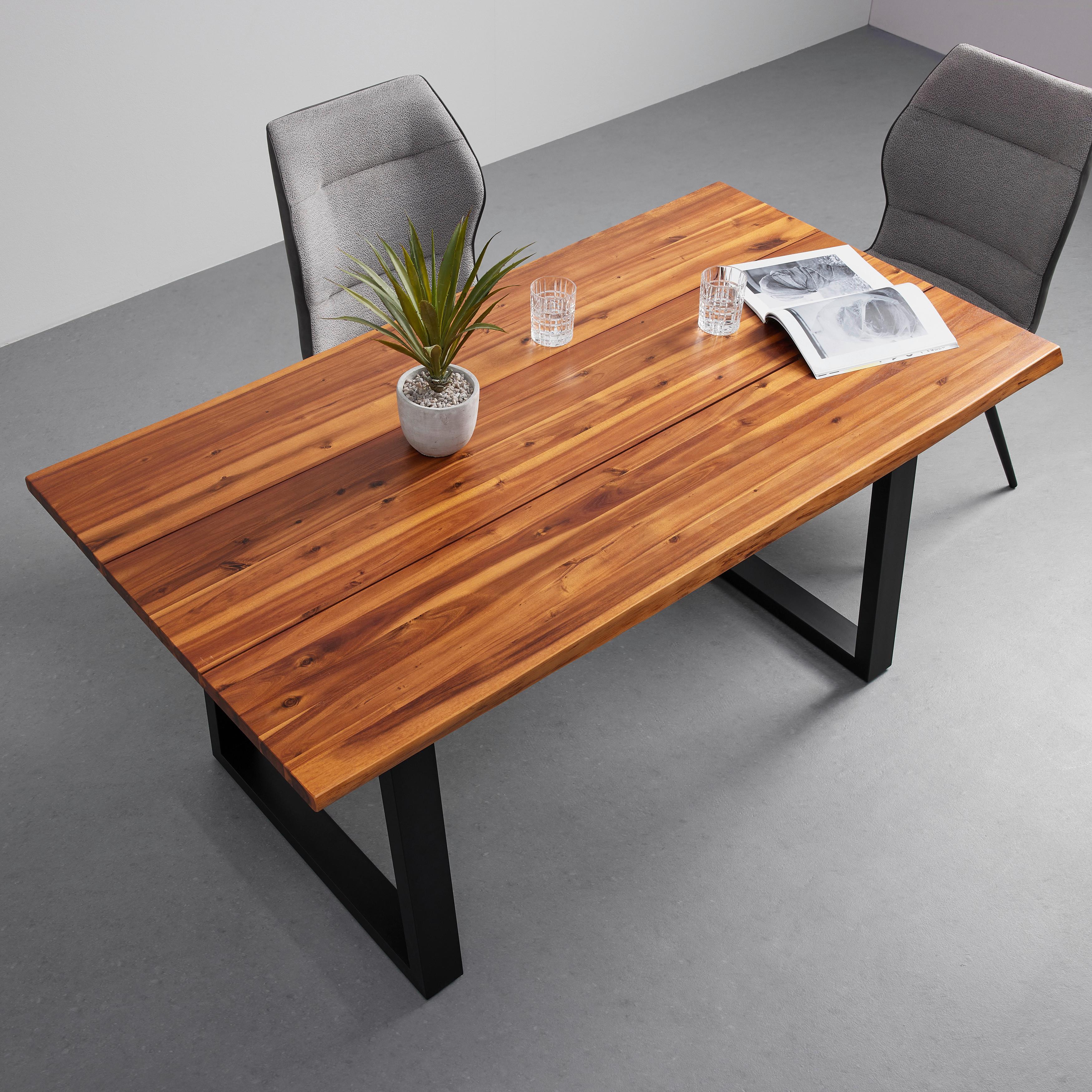 Esstisch Massivholz "Francesco", ca. 160x85 cm - Schwarz/Akaziefarben, MODERN, Holz/Metall (160/85/75cm) - Bessagi Home