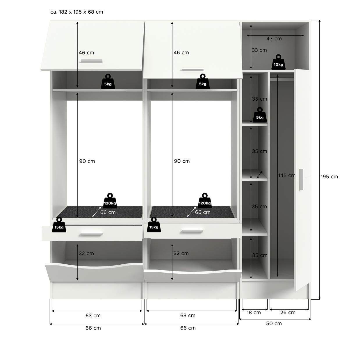 Hauswirtschaftsraum Free Weiß - Weiß, Basics, Holzwerkstoff (183/195/68cm) - MID.YOU