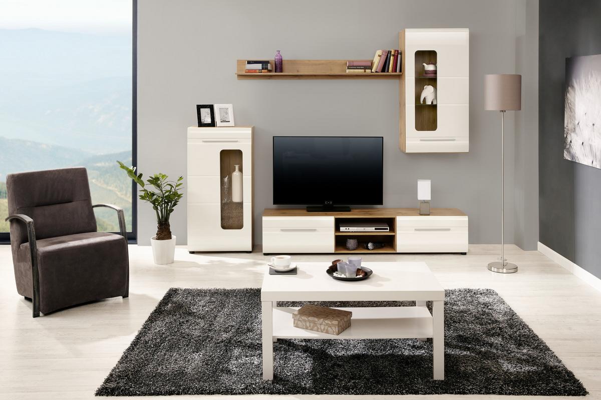 Mobilier cameră de zi Bailamos - alb/culoare lemn stejar, Modern, material pe bază de lemn (235/199,1/41,6cm) - Modern Living