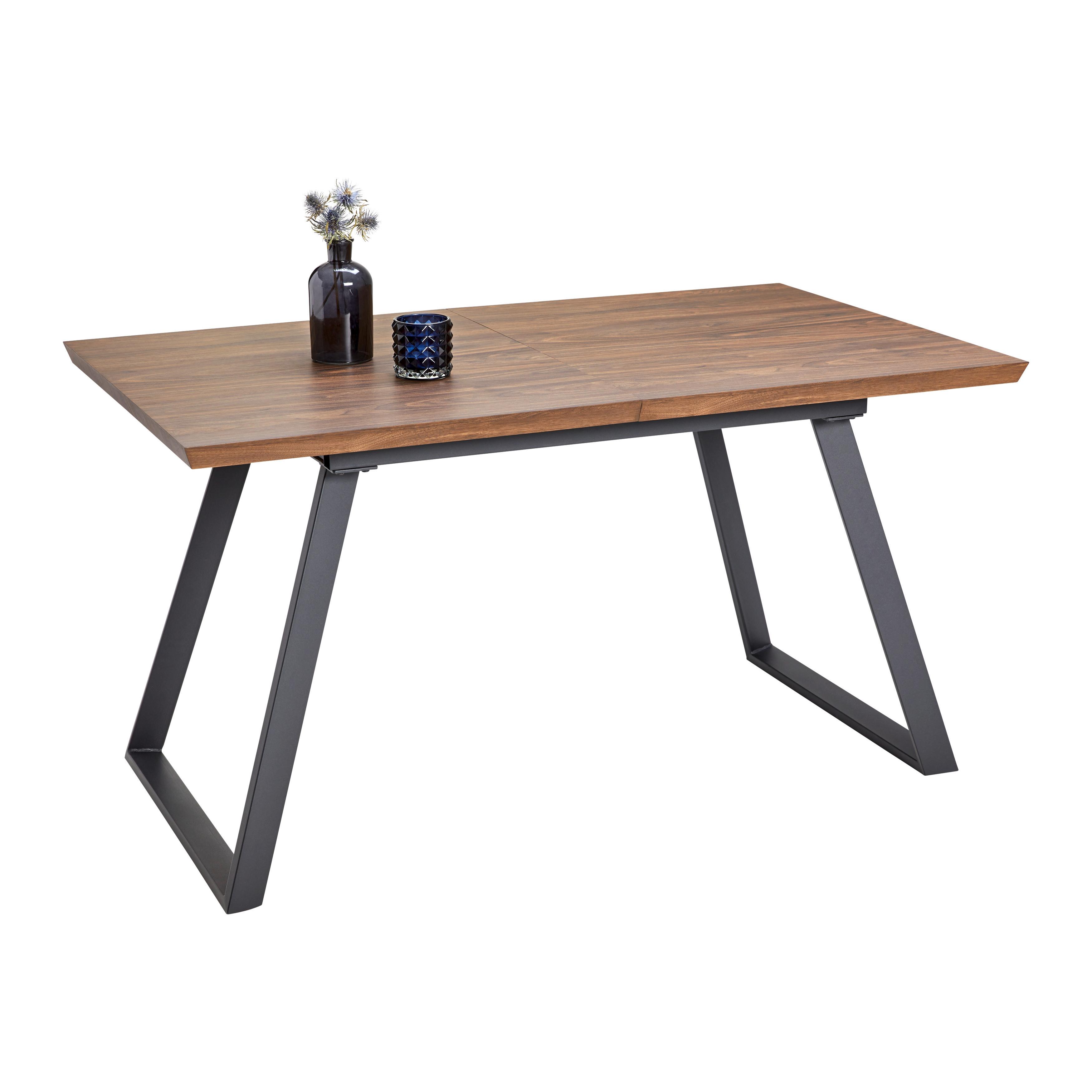 STÓŁ ROZSUWANY LUIGI - czarny/kolor orzecha włoskiego, Modern, materiał drewnopochodny/metal (140-180/80/76cm) - Bessagi Home