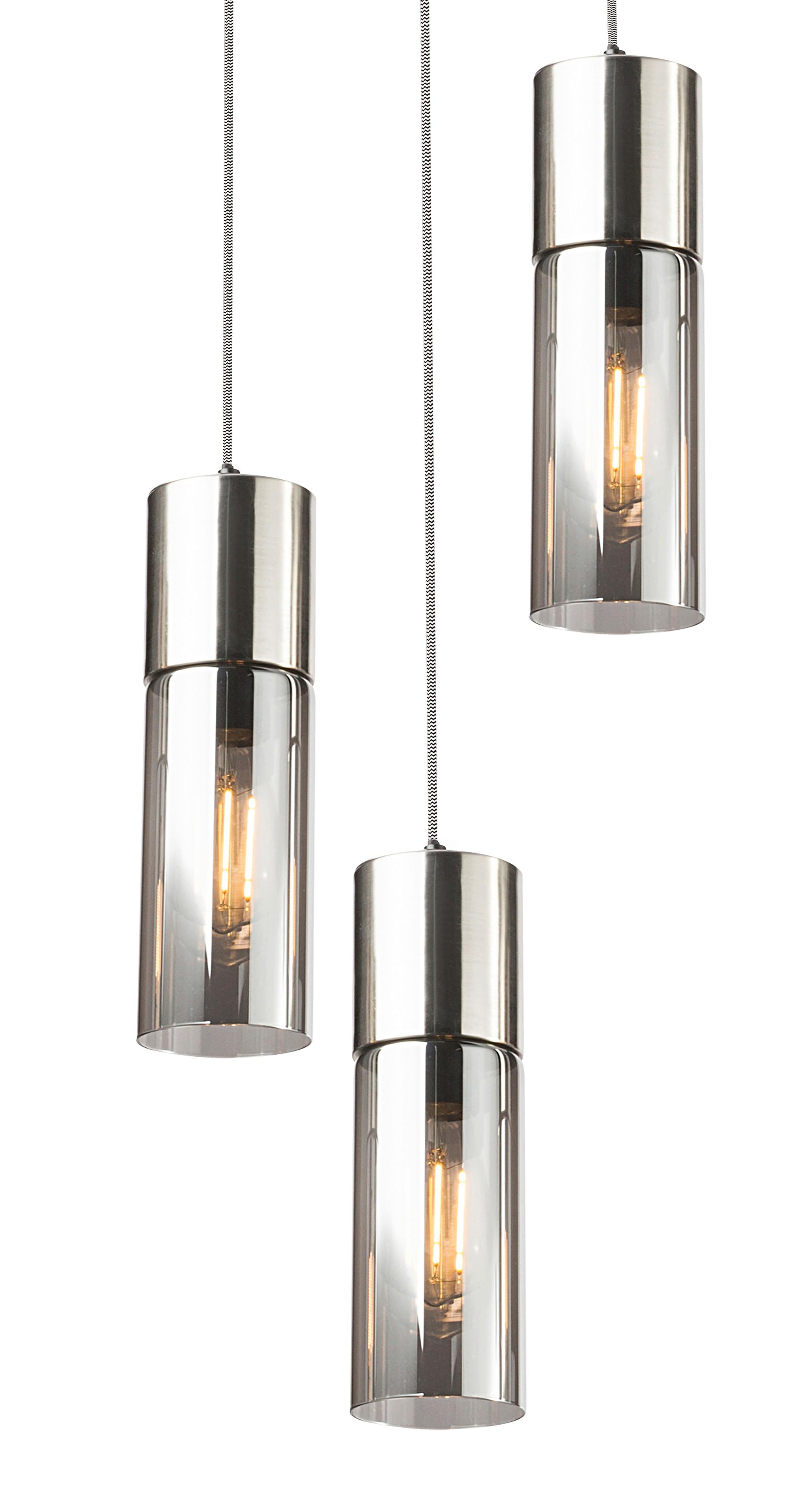 Hängeleuchte 21000-3HN in Nickelfarben max. 25 Watt - Nickelfarben, Design, Glas/Textil (30/150cm) - Globo