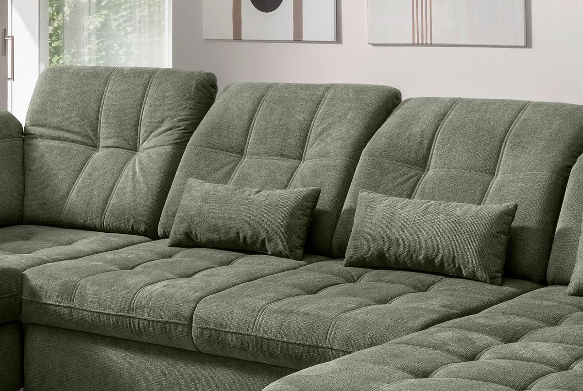 Wohnlandschaft Rigatti Dunkel Grün Chenille m. Bettkasten - Dunkelgrün/Schwarz, MODERN, Textil/Metall (252/387/184cm) - Livetastic