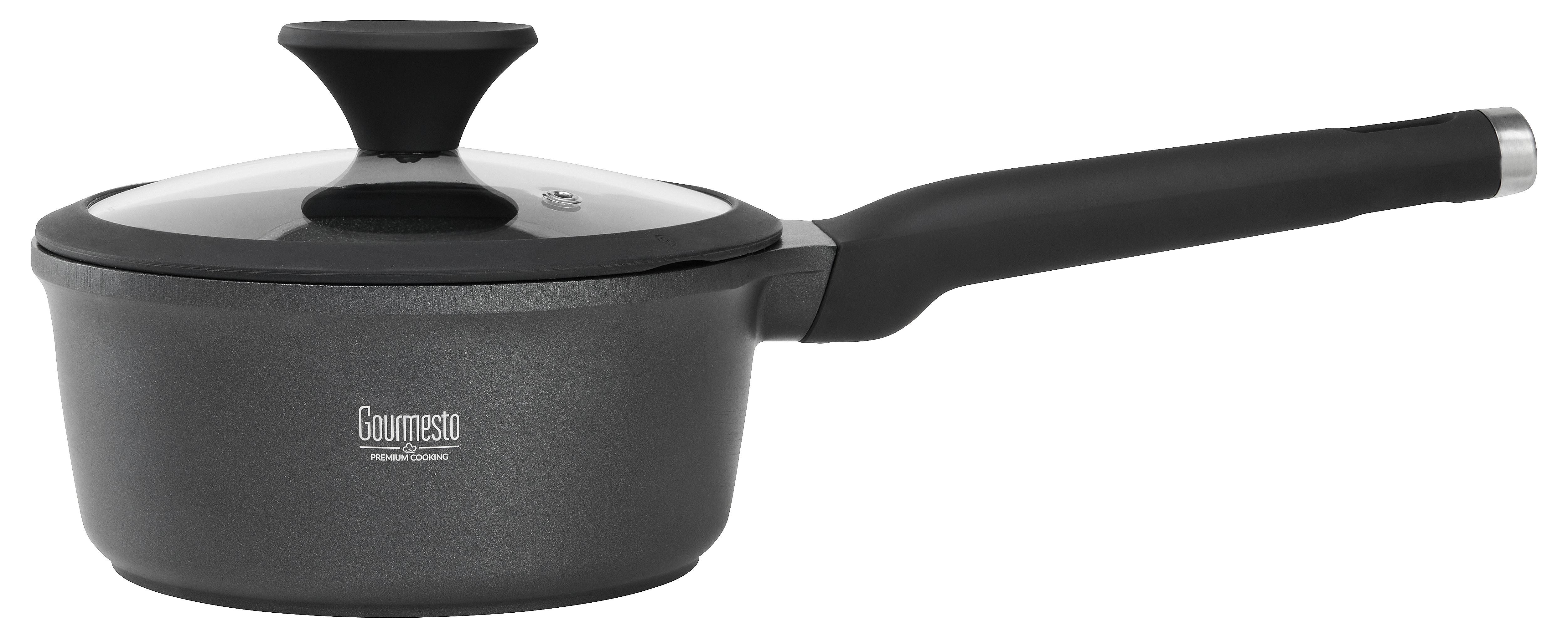 Stielkasserolle Black Line in Schwarz Ø ca. 18cm - Klar/Schwarz, KONVENTIONELL, Glas/Kunststoff (18/8,5cm) - Gourmesto