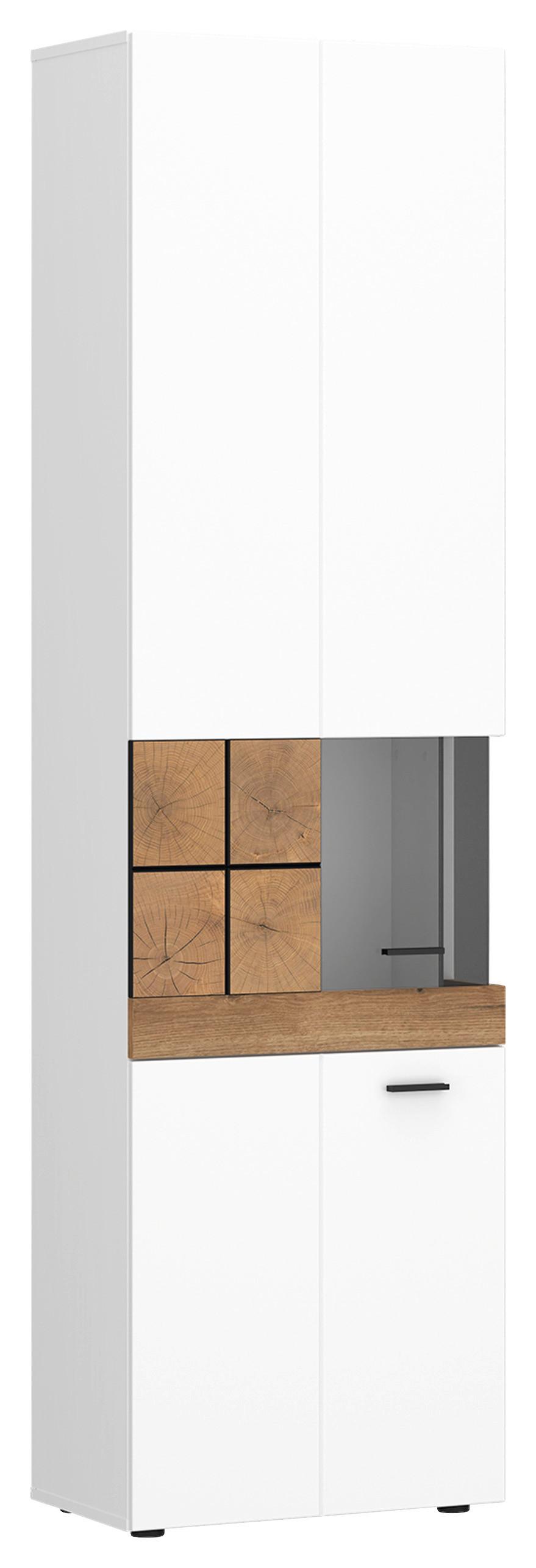 Vitrina Oreta, Bela, Barva Hrasta - barve hrasta/bela, Moderno, umetna masa/steklo (54,7/200/36,6cm)