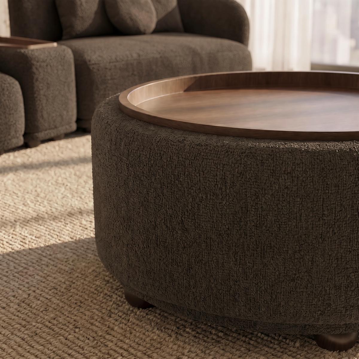 Couchtisch Kira Chenille Braun / Walnuss - Schwarz/Braun, MODERN, Holz/Textil (86/43/86cm) - Bessagi Home