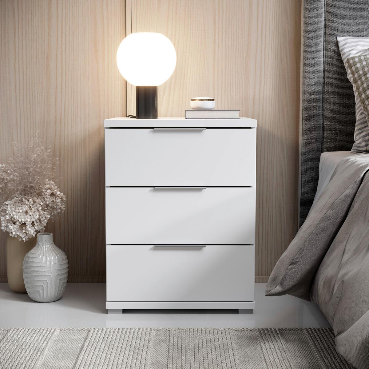 SZAFKA NOCNA SMILLA - biały/kolor aluminiowy, Konventionell, materiał drewnopochodny/tworzywo sztuczne (46/61/42cm) - Boxxx