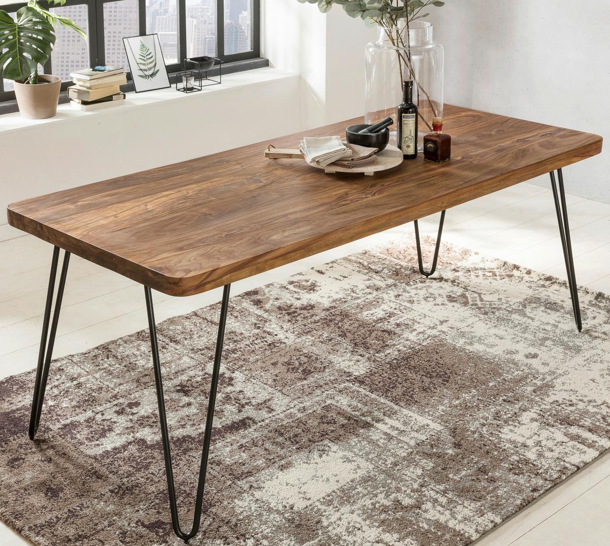 Jedilna Miza Bagli, Pravi Les, 180x80cm - črna/barve indijskega rožnega lesa, Design, kovina/les (180/80/76cm) - MID.YOU