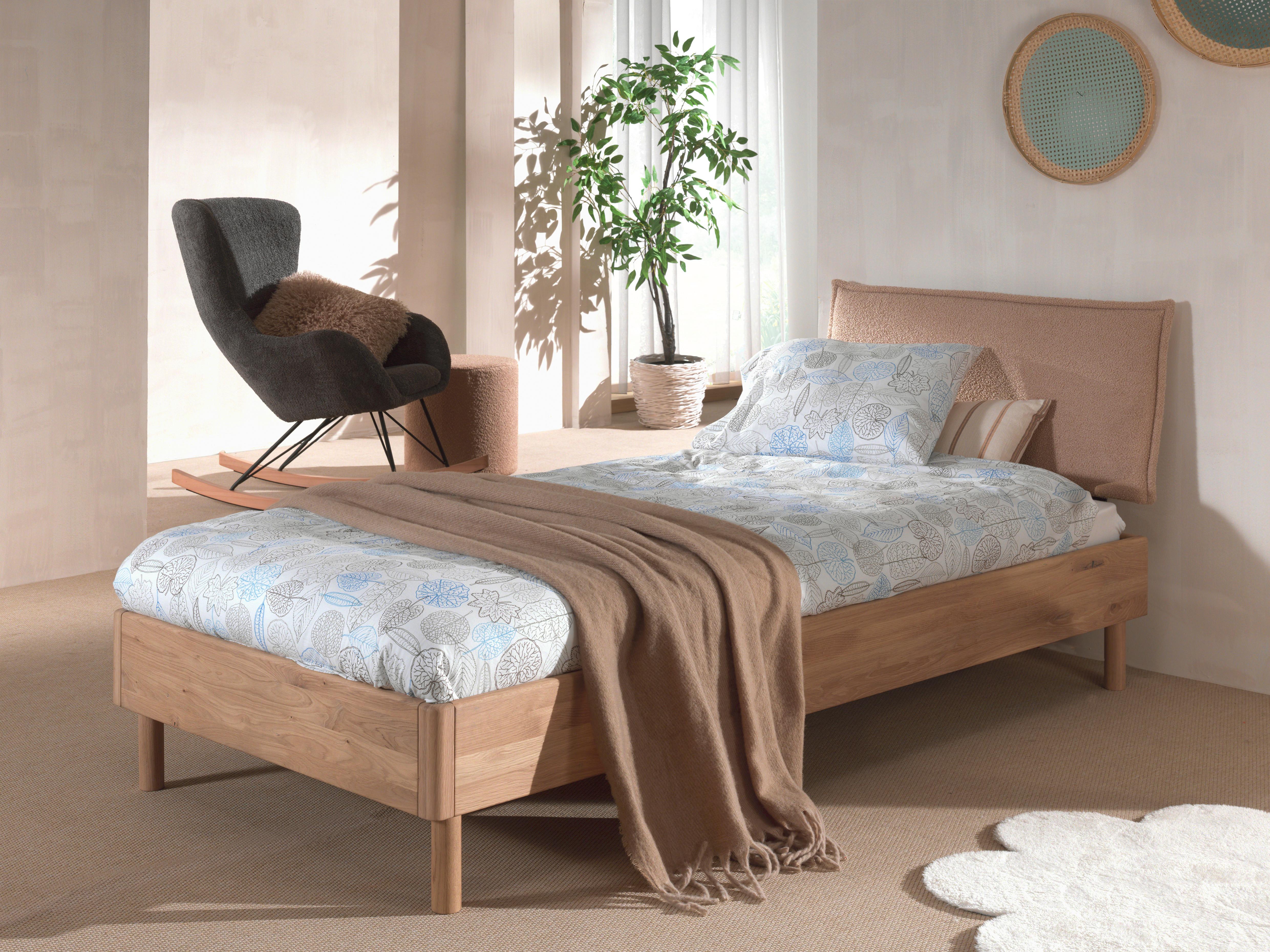 Bett FORREST Naturfarben ca. 90x200 cm Echtholz Eiche - Eichefarben/Beige, MODERN, Holz/Textil (90/200cm) - Vipack