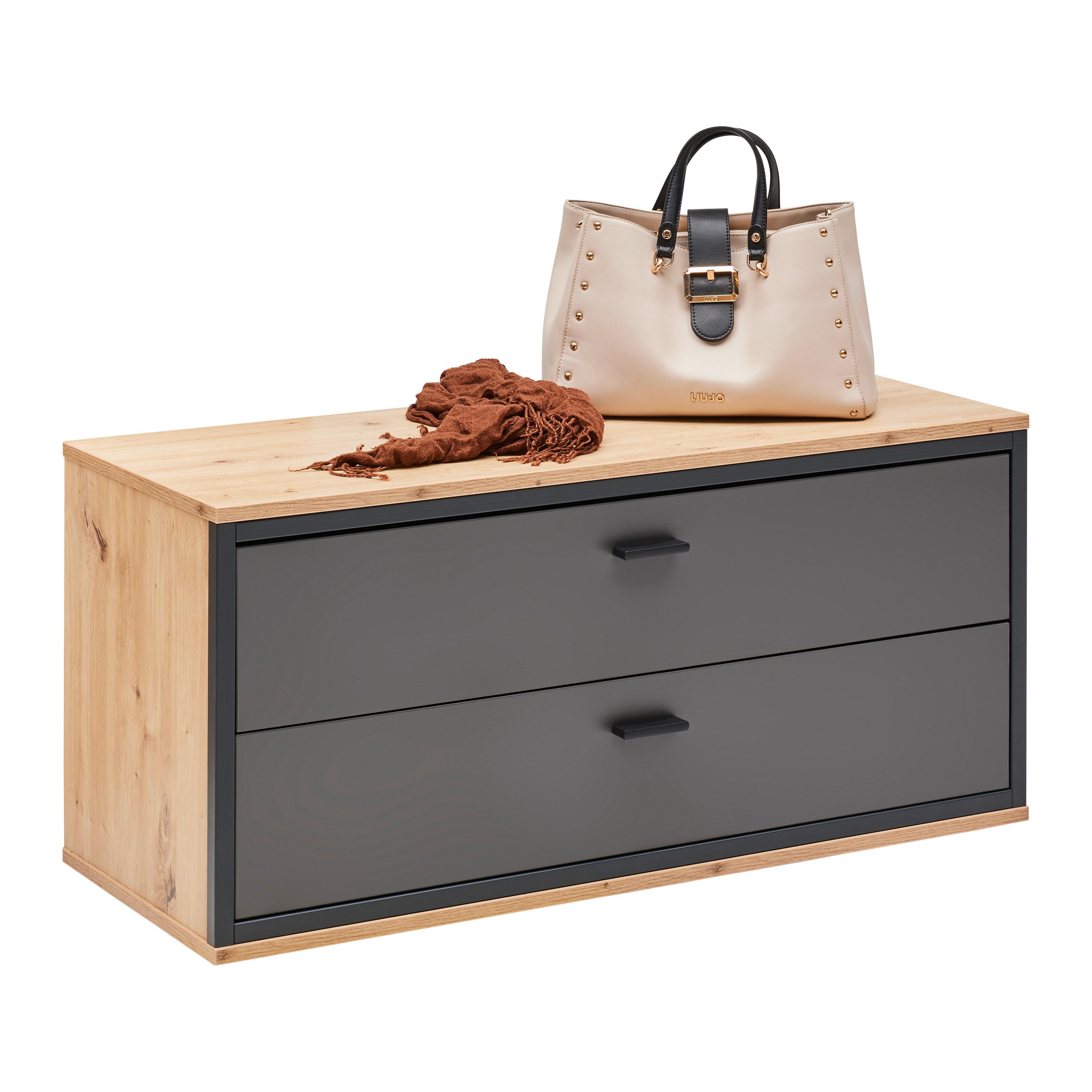 Garderobenbank Florenz Grau/Eiche Artisan - Schwarz/Eiche Artisan, MODERN, Holzwerkstoff/Kunststoff (94/44,9/37,3cm) - Premium Living