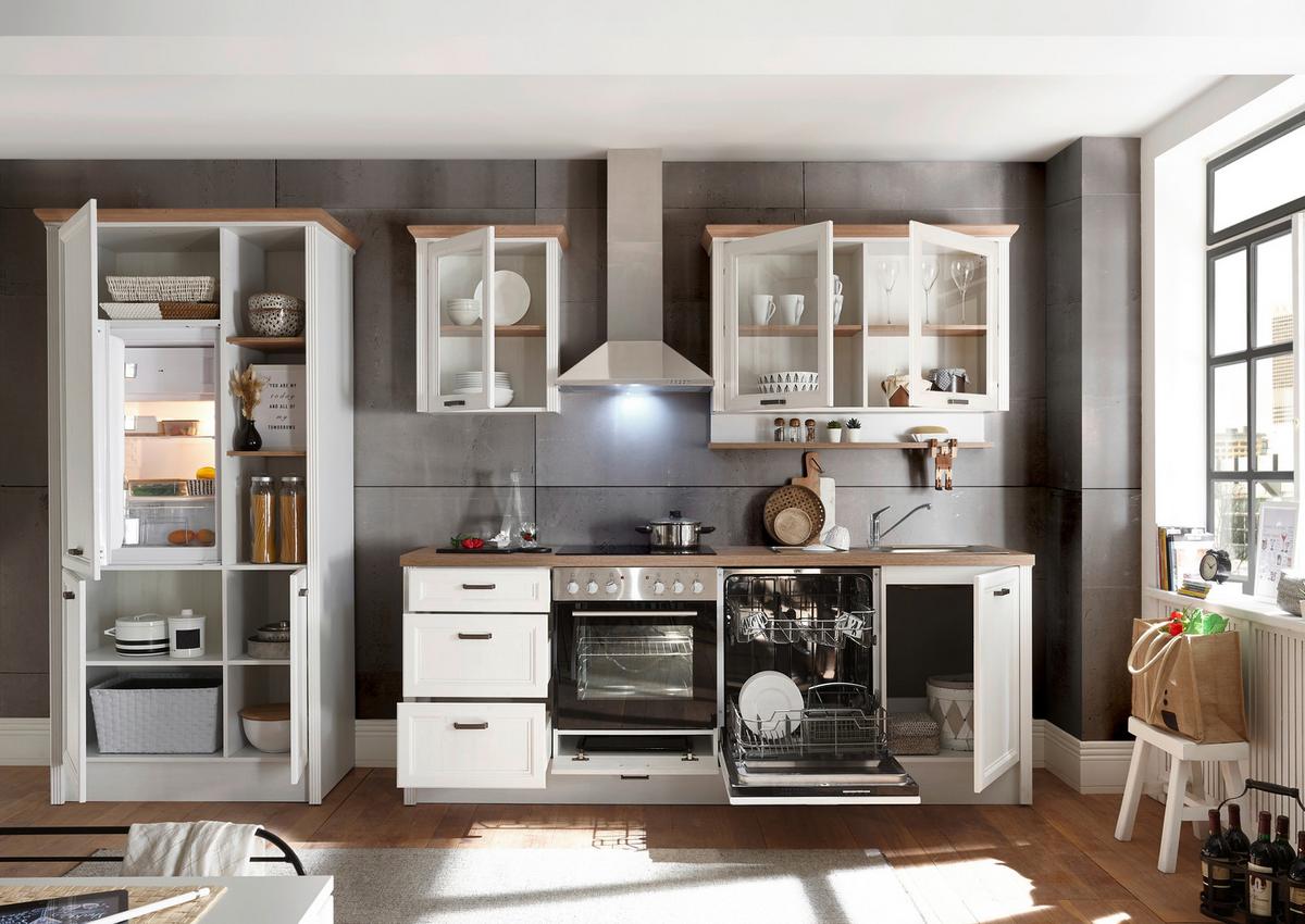 Küchenblock Jasmin mit Geräten ca. 235 cm Pinienfarben/Eiche - Anthrazit/Eiche Artisan, ROMANTIK / LANDHAUS, Holzwerkstoff/Metall (235-104/217/217/60/61cm) - P & B