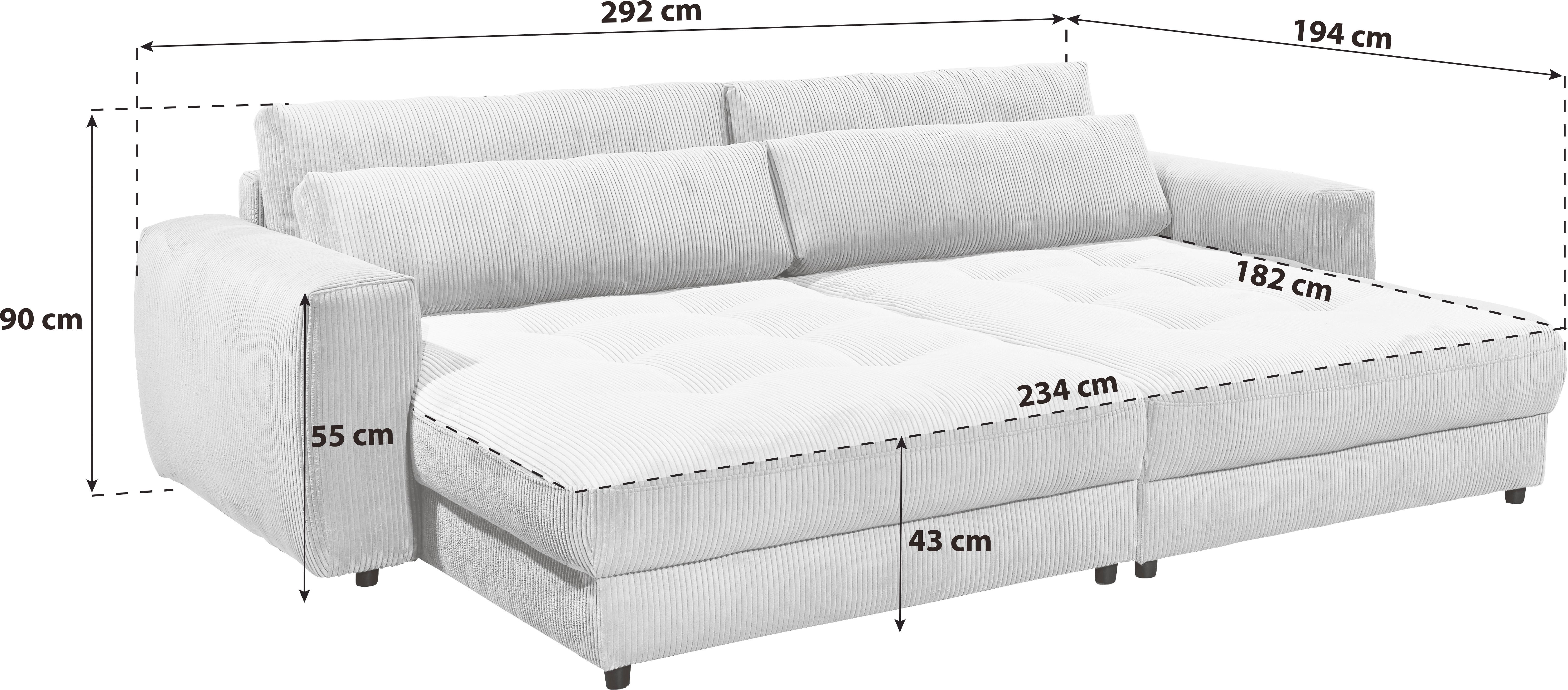 Bigsofa Barura Loveseat ca. 292x194 cm Hellrosa - Hellrosa/Schwarz, KONVENTIONELL, Holzwerkstoff/Kunststoff (292/90/194cm) - MID.YOU