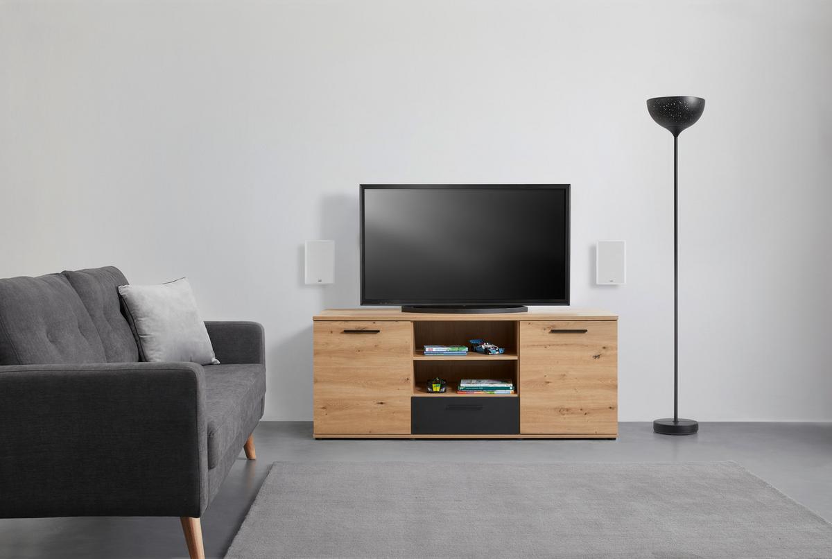 TV-Element in Eichefarben/Schwarz - Eichefarben/Schwarz, KONVENTIONELL, Holzwerkstoff/Kunststoff (154,8/62,2/52,3cm) - Mömax