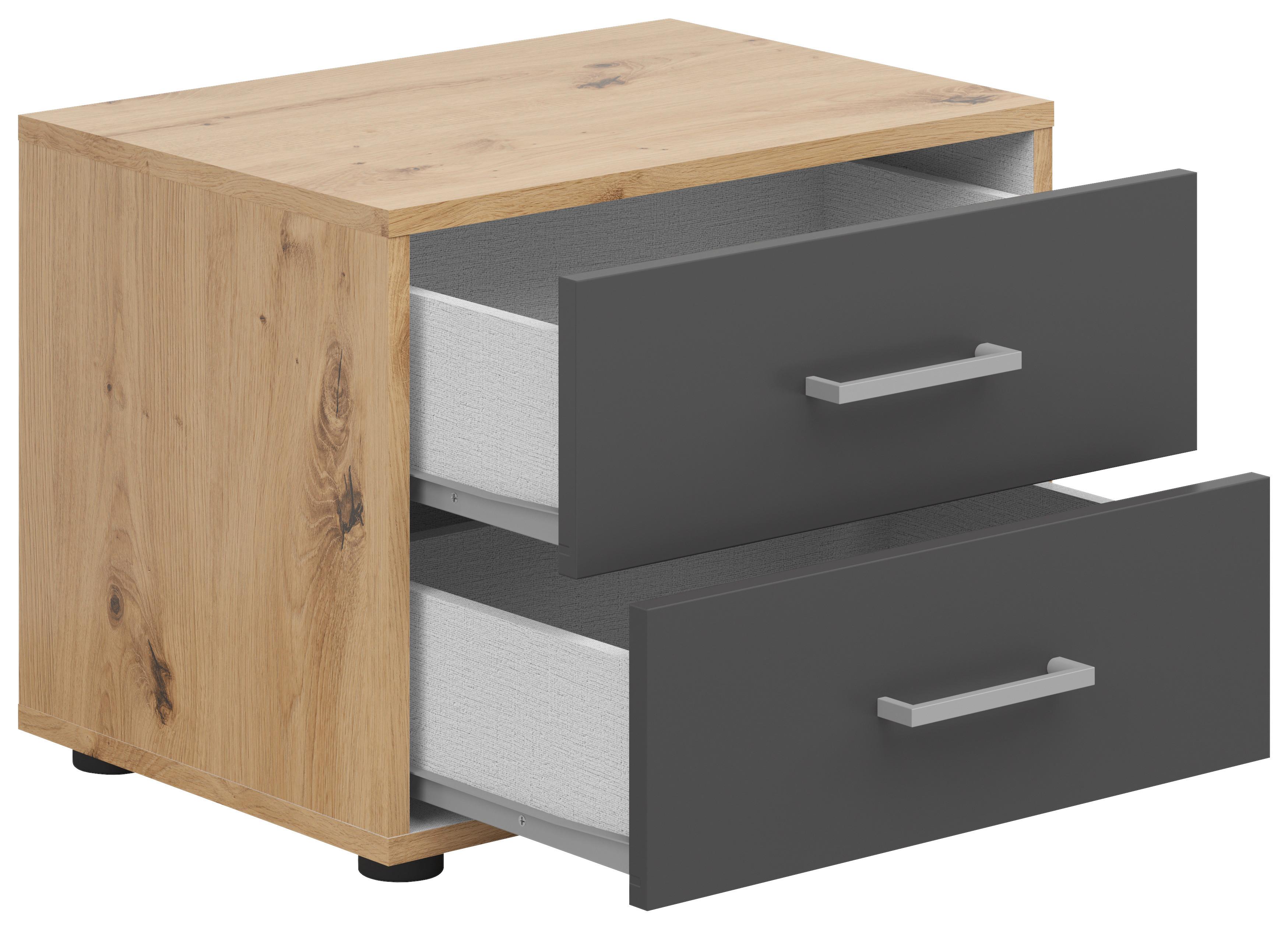 Noćni Ormarić Smart 2 - sivo-bijela/srebrne boje, Basics, drvni materijal/plastika (50/38/35cm) - Modern Living
