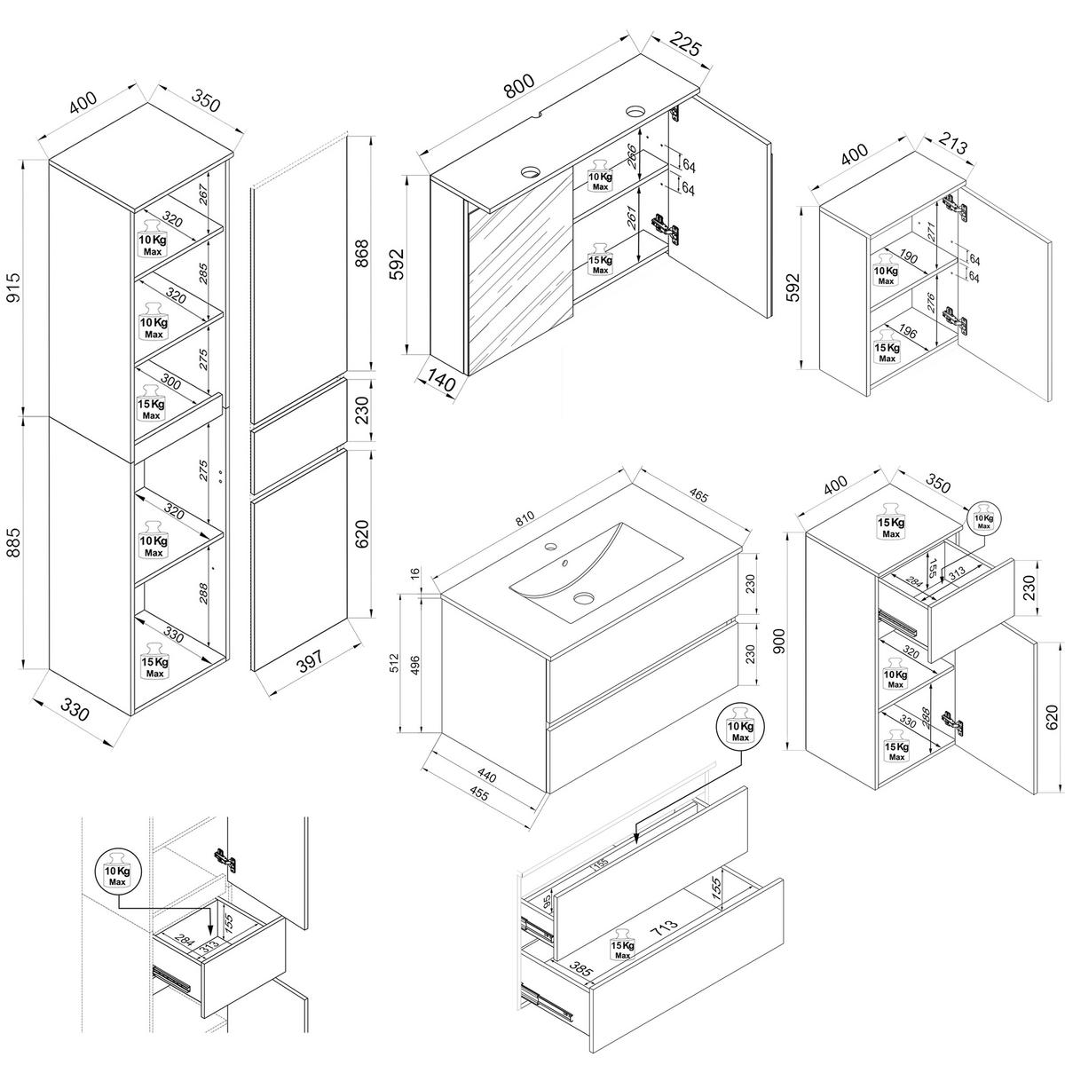 Badezimmer Cosila - Honigeiche/Weiss, Trend, Keramik/Holzwerkstoff (161cm) - MID.YOU