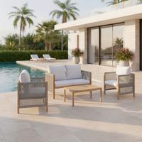 Loungegarnitur Effie Hellgrau Holz/Outdoorstoff - Hellgrau, MODERN, Holz/Kunststoff (124/64,5/63,5cm) - Bessagi Garden