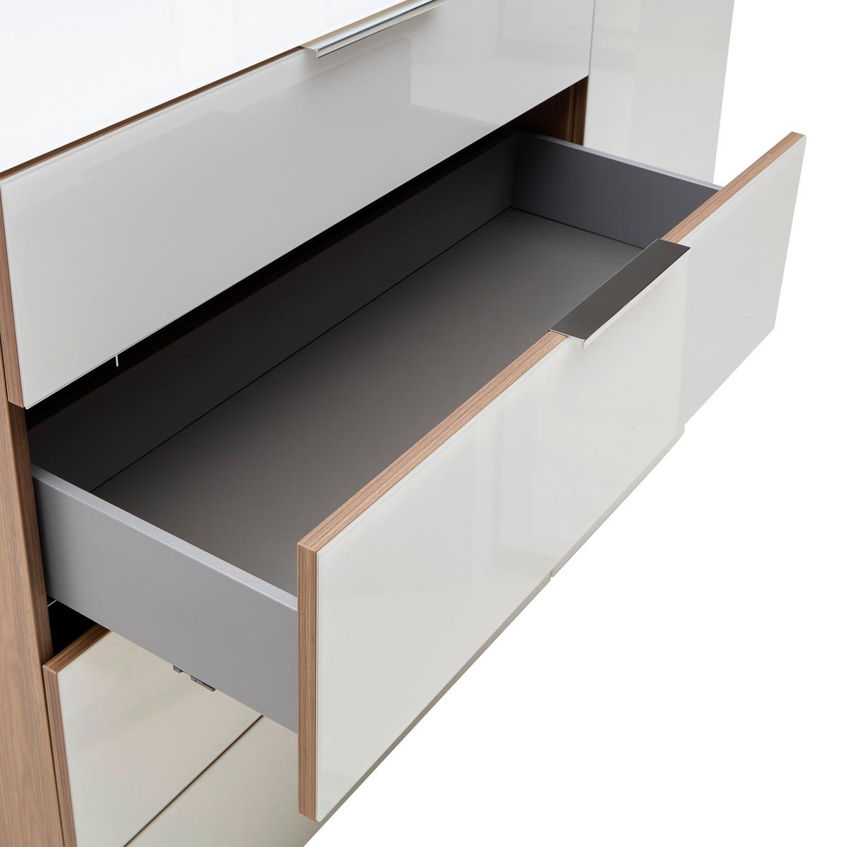 Kommode Siena Weiß/Nussbaumfarben - Silberfarben/Nussbaumfarben, MODERN, Glas/Holzwerkstoff (90/99/40cm) - Mömax