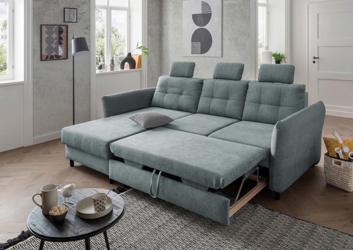 Wohnlandschaft Brizzini Mintgrau Chenille - Mintgrau/Blau, MODERN, Holz/Textil (176/250-280cm) - Livetastic