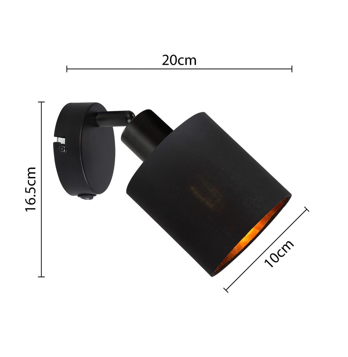 Strahler Goldi max. 15 Watt - Goldfarben/Schwarz, MODERN, Textil/Metall (16,5/10/20cm) - Mömax