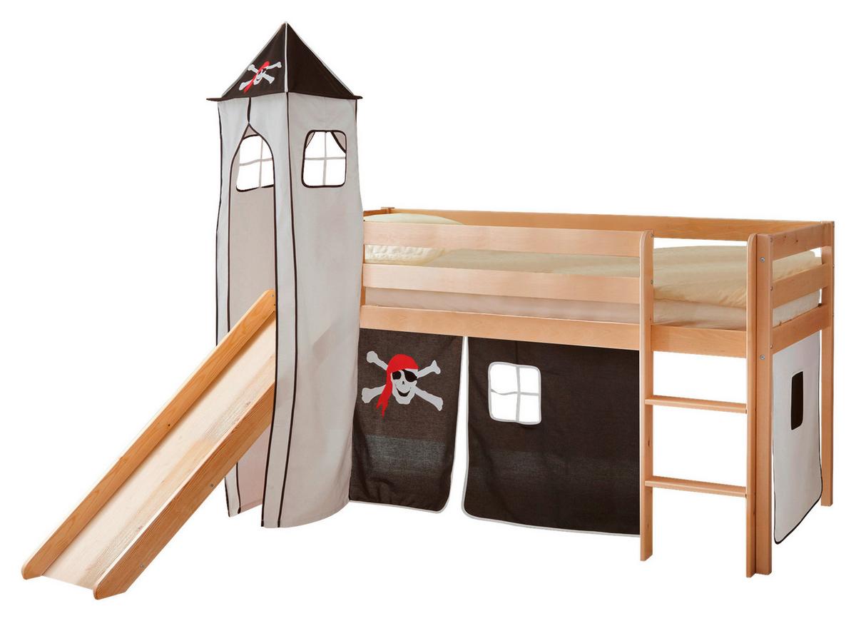 Spielbett "Kasper",aus Kiefer, schwarz/weiß/kieferfarben - Schwarz/Weiß, Natur, Holz (90/200cm) - MID.YOU