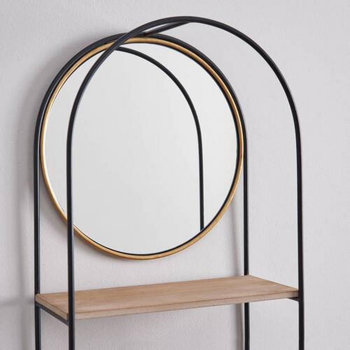 Wandgeral Lelia Natur/Schwarz Echtholz mit Spiegel - Goldfarben/Schwarz, MODERN, Glas/Holz (37/75/17cm) - Bessagi Home