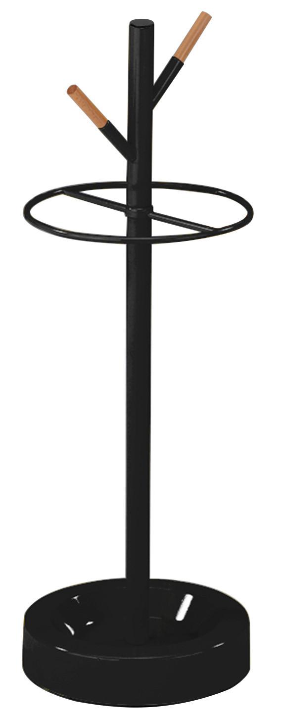 Schirmständer Mick aus Metall in Schwarz - Schwarz/Naturfarben, Modern, Holz/Metall (25,5/74/25,5cm) - Mömax