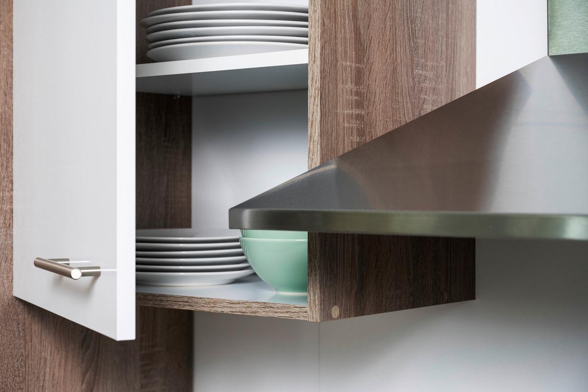 Küchenblock mit Geräten ca. 370 cm Weiß/Eichenfarbe - Eichefarben/Weiß, MODERN, Holzwerkstoff (370cm) - Respekta