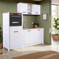 Küchenleerblock Bundle 2 o. Geräte Weiß/Eiche - Silberfarben/Weiß, MODERN, Glas/Holzwerkstoff (200/167/60cm) - home24