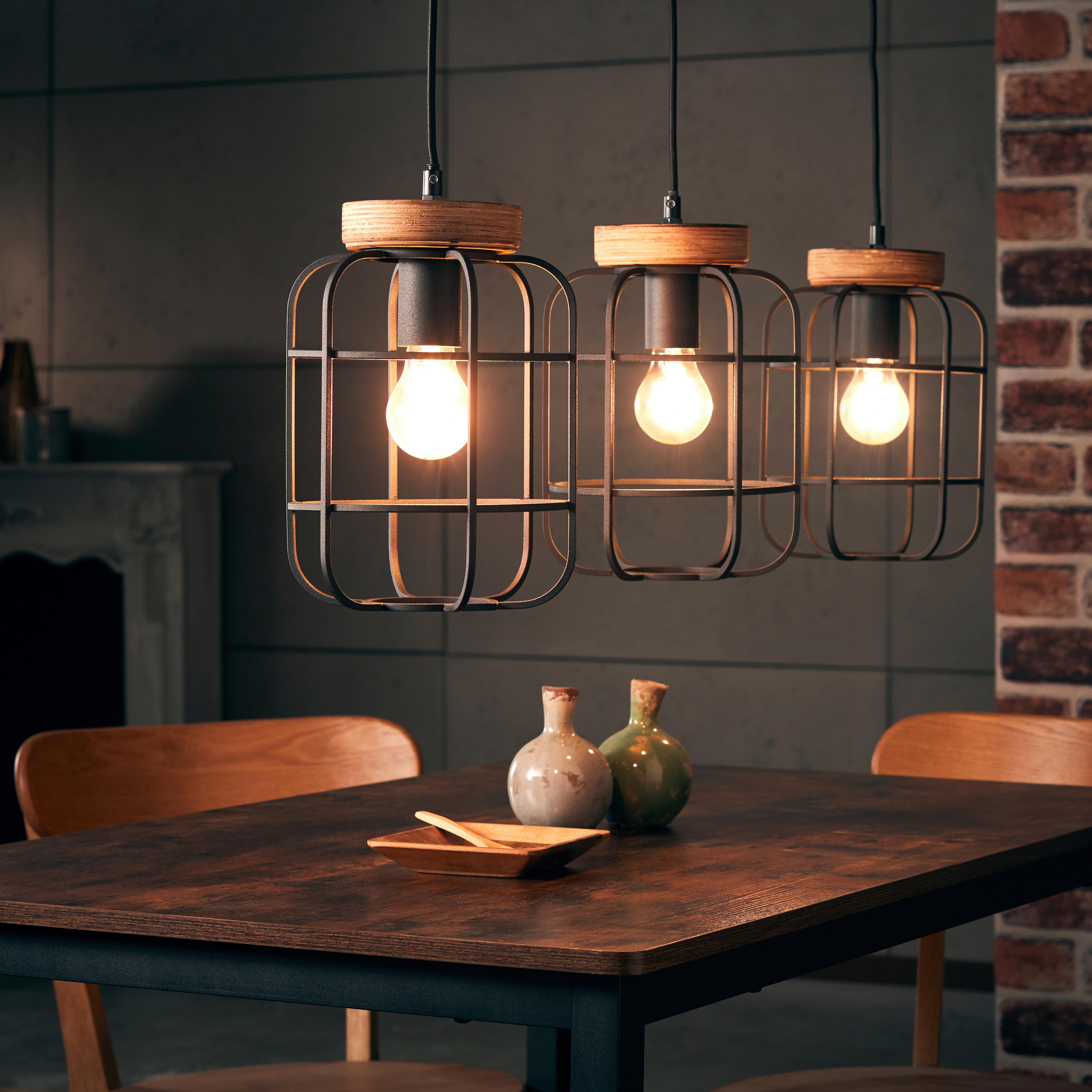 Hängeleuchte Gwen Braun/Schwarz max. 40 Watt - Schwarz/Braun, Design, Holz/Metall (100/20/142cm) - Brilliant