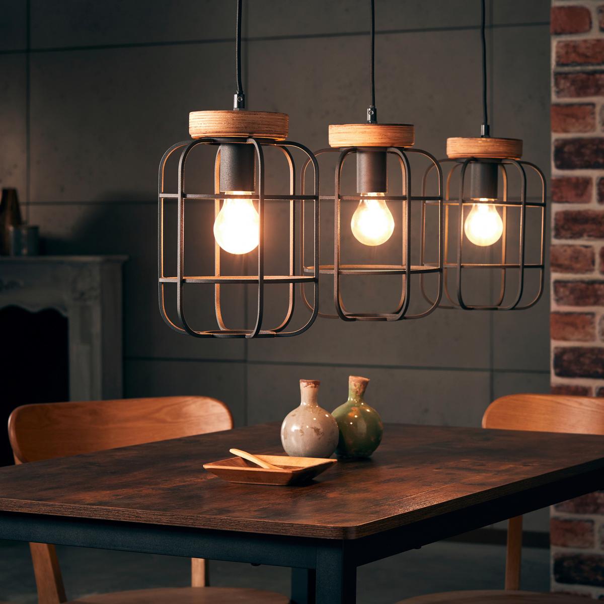 Hängeleuchte Gwen Braun/Schwarz max. 40 Watt - Schwarz/Braun, Design, Holz/Metall (100/20/142cm) - Brilliant