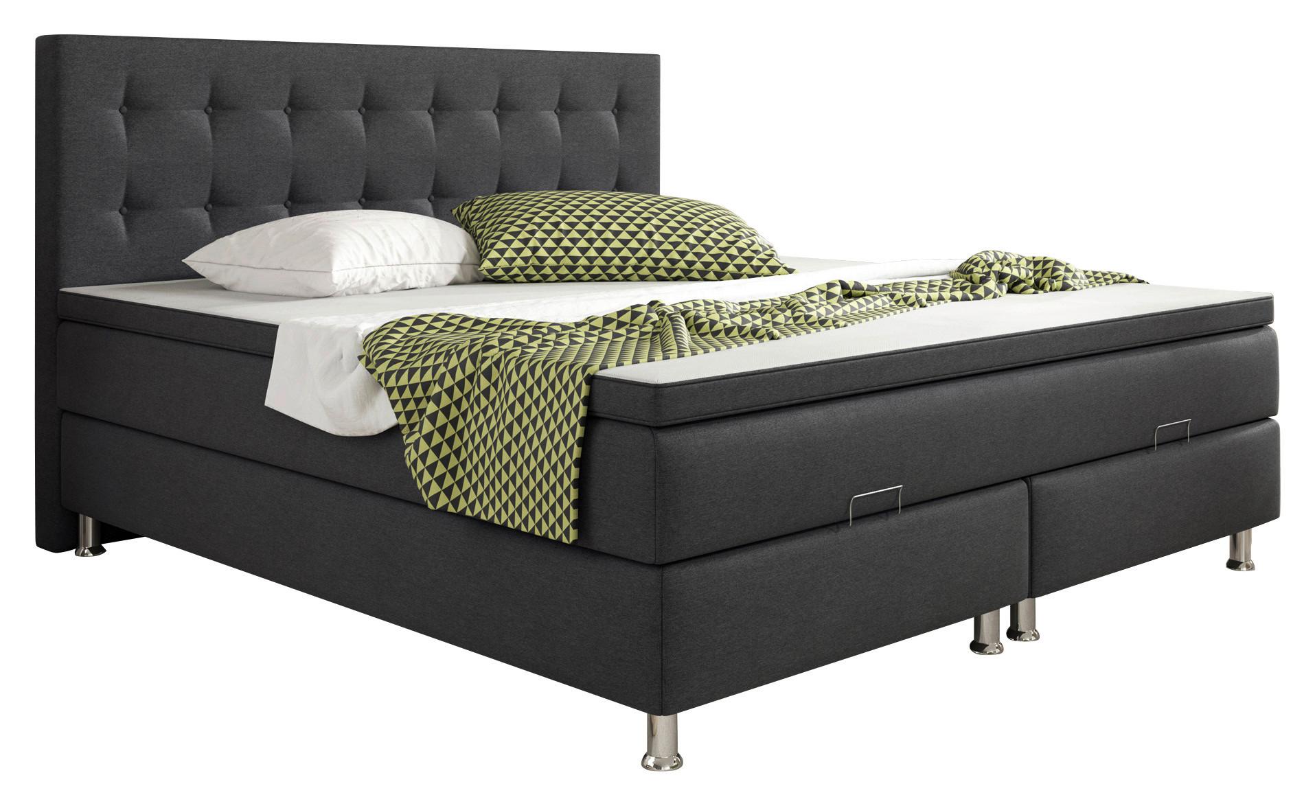 ŁÓŻKO BOXSPRING KÖLN-BK - antracytowy/kolor srebrny, Konventionell, metal/tkanina (180/200cm) - MID.YOU