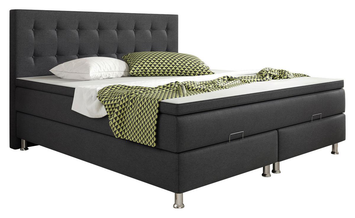 ŁÓŻKO BOXSPRING KÖLN-BK - antracytowy/kolor srebrny, Konventionell, metal/tkanina (180/200cm) - MID.YOU