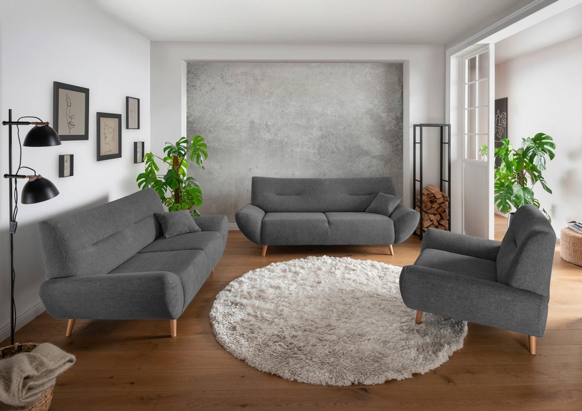 3-Sitzer-Sofa Drago Anthrazit Chenille - Wildeiche/Anthrazit, MODERN, Holz/Textil (205/81/90cm) - MID.YOU