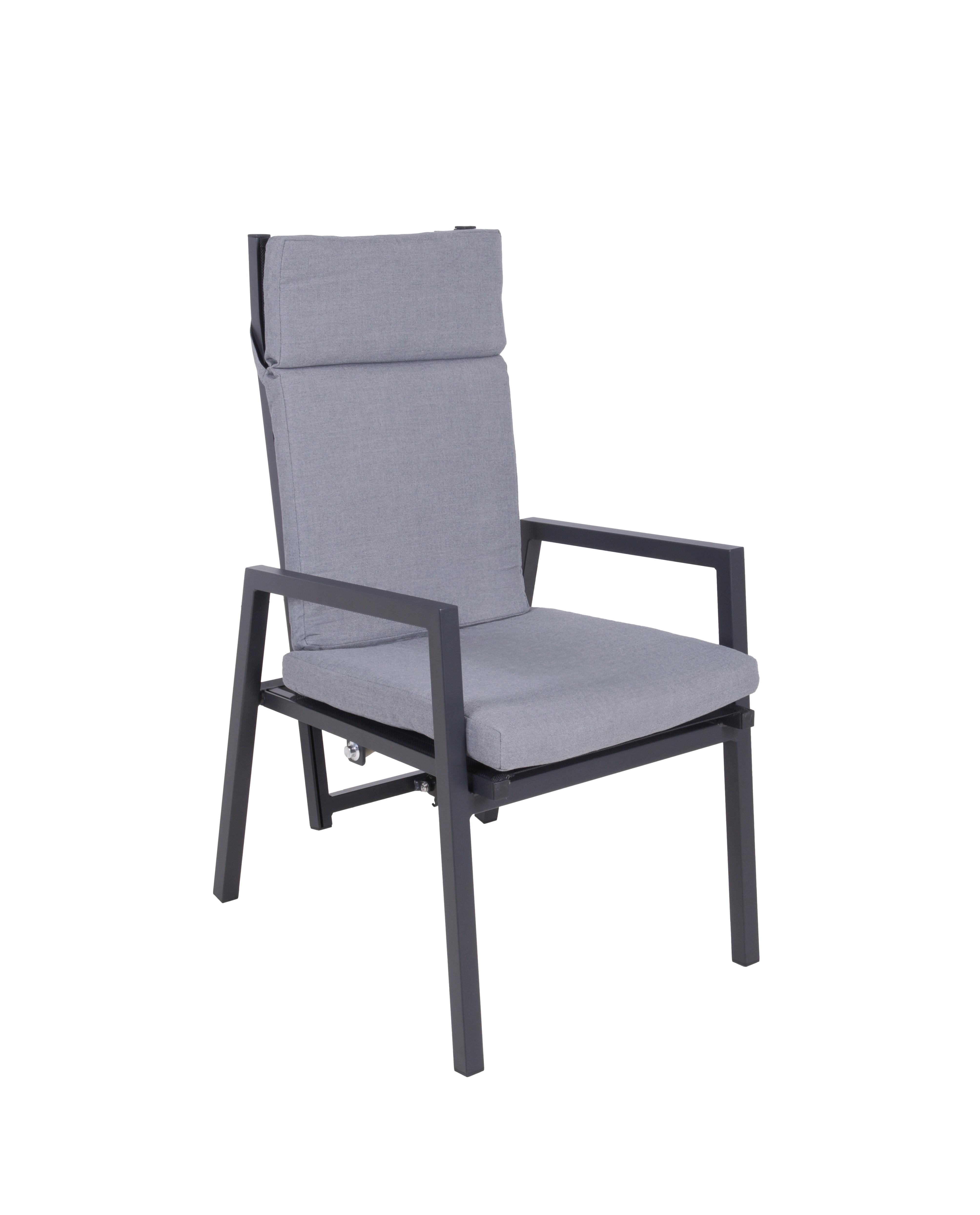 Gartenstuhl Sintra Grau/Schwarz m. Relaxfunktion - Schwarz/Grau, Basics, Kunststoff/Textil (55/103/65cm) - Gardenson