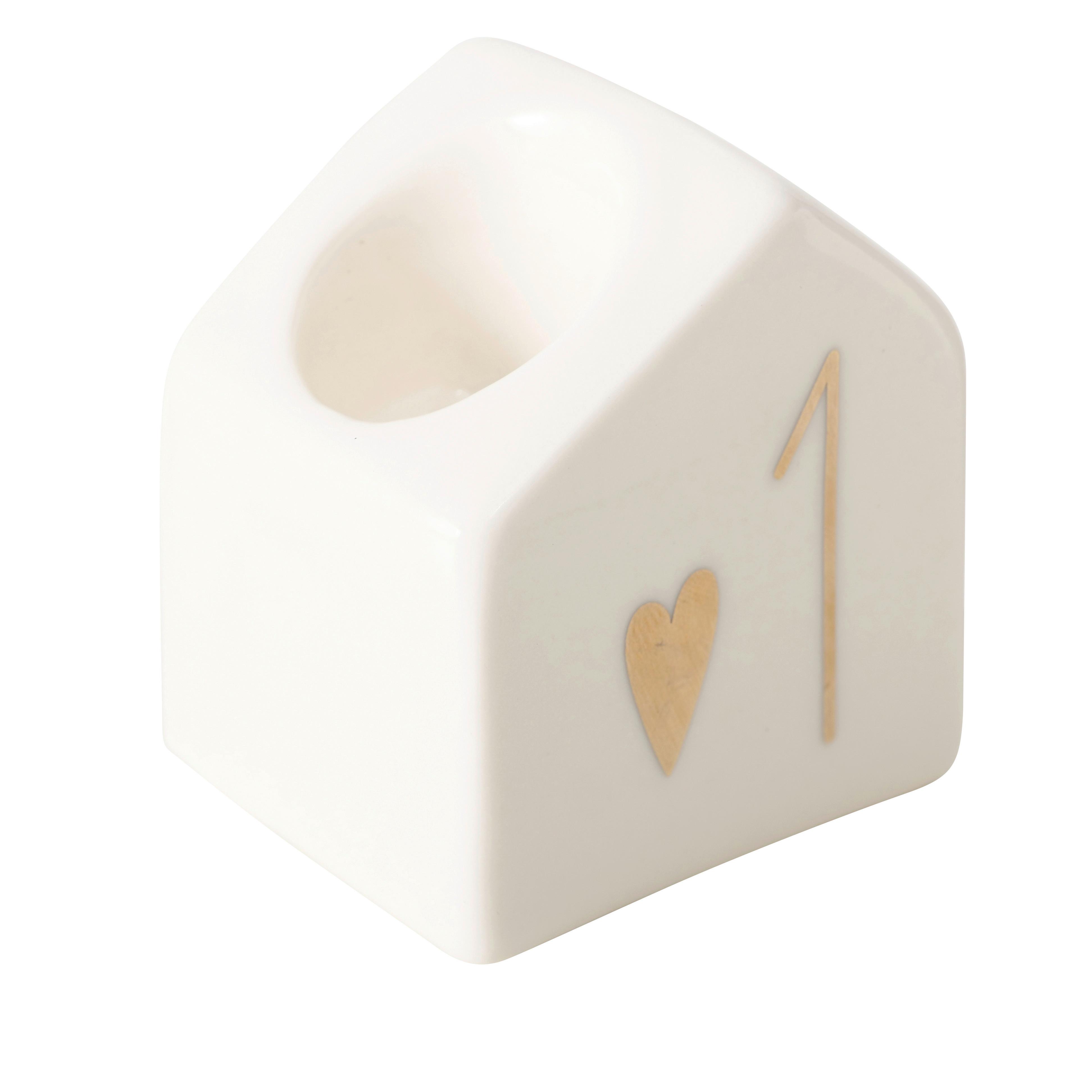 Kerzenhalter-Set Honta I Weiß/Goldfarben 4-teilig - Goldfarben/Weiß, KONVENTIONELL, Keramik (5,5/4,2/9,4cm) - Modern Living
