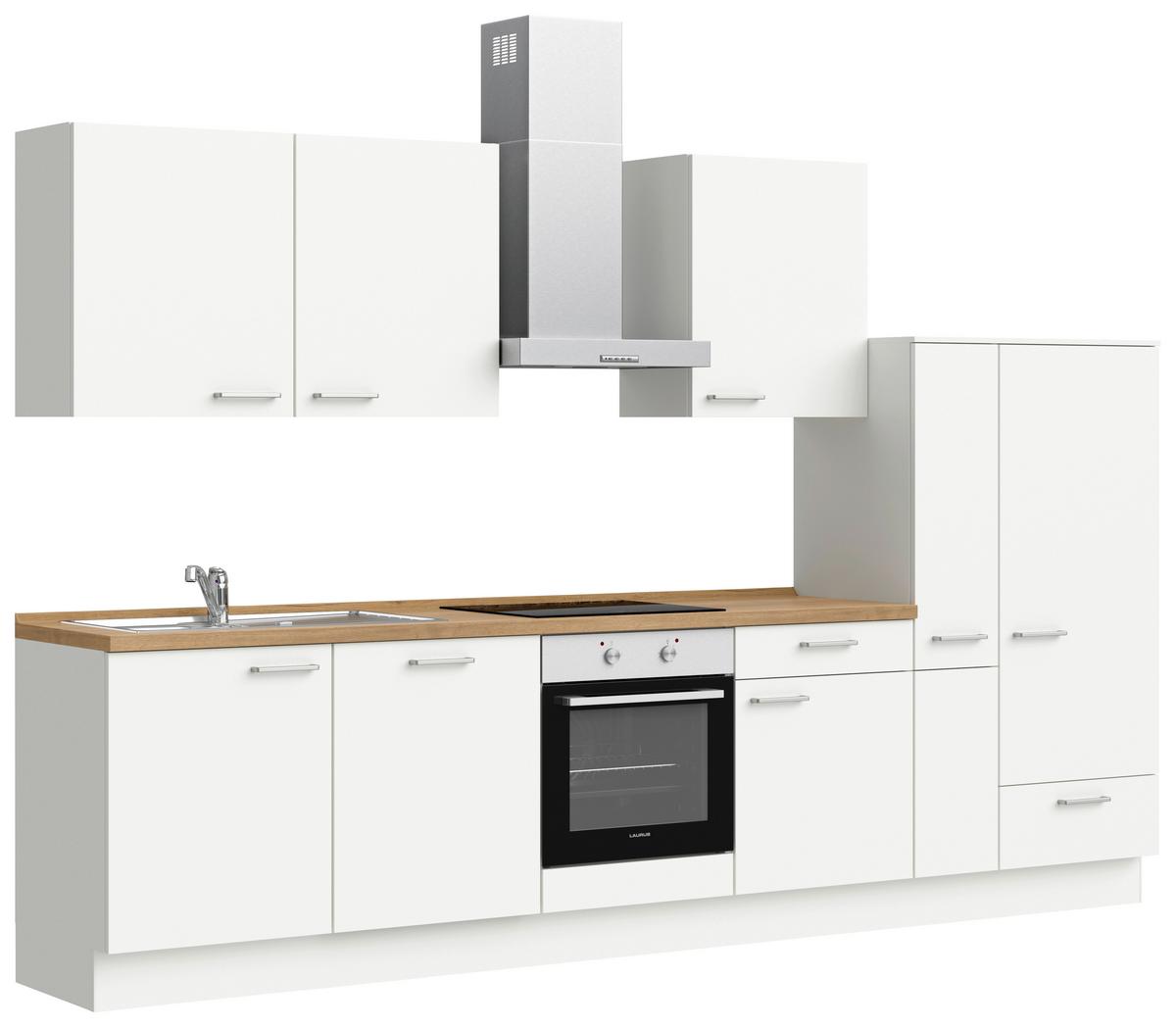 Küchenblock Touch Low m. Geräten Weiß - Eichefarben/Schwarz, MODERN, Holzwerkstoff/Metall (330cm) - Nobilia