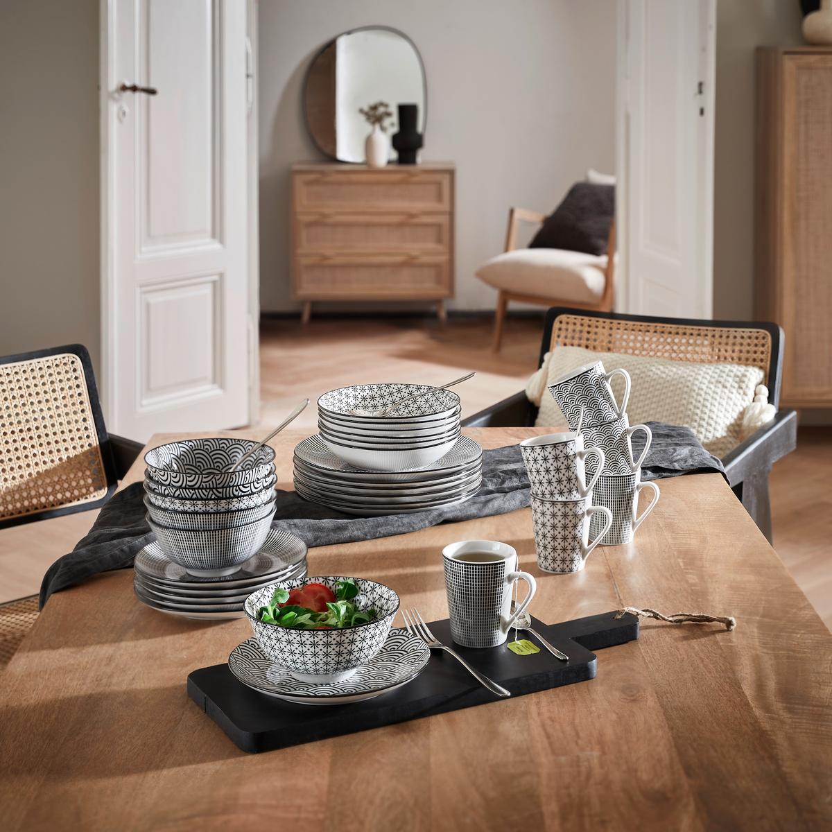 SERWIS OBIADOWO-ŚNIADANIOWY TOKYO - czarny/biały, Trend, ceramika - Novel